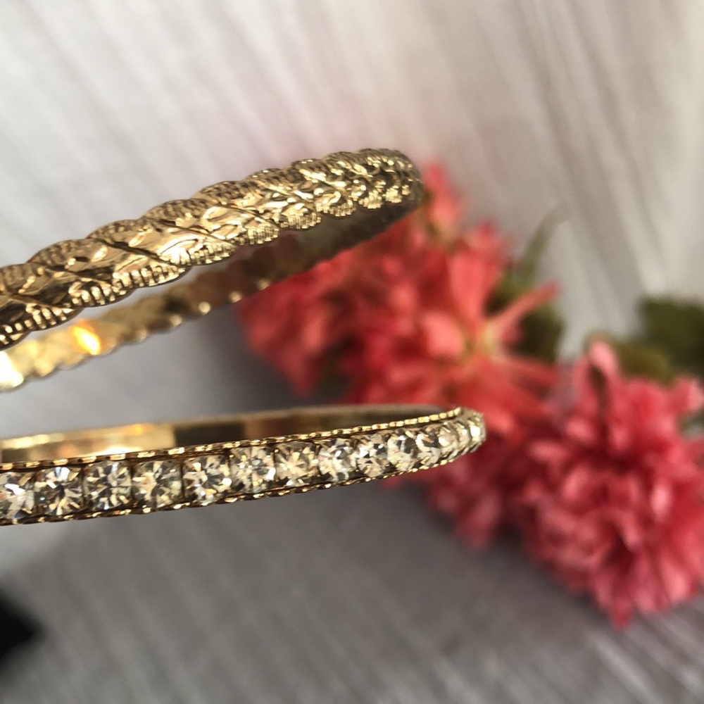 Gold braided & faux diamond studded bangle bracelets & thin delicate tennis - Picture 8 of 10